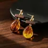 Estilo europeo y americano, transfronterizos, aretes colgantes con dije de lágrima de madera color café, con un diseño único y elegante, estilo minimalista, y un toque de lujo y sofisticación, perfectos para mujeres