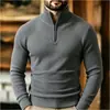 Suéter de punto liso para hombre para otoño e invierno, importado, con cuello medio alto y cremallera, talla grande, corte ajustado, suéter de capa interior de moda para hombre