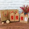 Caixa de Embalagem para Bolo de Pêssego em Papel Kraft Retrô Caixa de Presente para Bolo da Lua Tradicional Bolsa de Mão Antiga para Presente com Frutas Secas e Chá