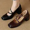 Versión de Piel de Oveja~6cm Ultra Silenciosas de Nuevo Estilo Zapatos de Piel Genuina para Mujer con Tacón Grueso, Zapatos Pequeños de Piel Estilo Mary Jane Francés