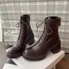 Botas estilo Martin ajustadas a la pierna, puntera redonda, tacón grueso, con cordones, estilo casual, botas de motocicleta cómodas, elásticas y versátiles para invierno 2026 para mujer