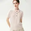 Top de punto para mujer, cuello polo, estilo business casual, manga corta, 100% cachemira, corte holgado, capa interior de punto versátil