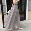 Saia Midi de Gaze Fluida Feminina Verão Nova Cintura Alta Cobre os Quadris Emagrecimento Linha A Bainha Larga Saia Evasê Versátil Caimento Plissada Saia Longa