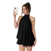 Vestido sexy de primavera e verão estilo europeu e americano para garotas quentes, um item popular para vendas transfronteiriças, perfeito para férias na praia, com design de gola halter em rede e comprimento até o tornozelo, feito de chiffon