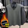 Camisa Polo de Manga Larga Gruesa con Forro Polar Falso de Dos Piezas para Hombre Otoño-Invierno Cuello Campana Pulóver Casual de Negocios Capa Base de Moda