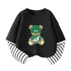 Camiseta de Manga Larga a Rayas Patchwork para Niños, Camiseta Básica Casual de Algodón Puro para Niños de Otoño, Top para Niño, Falso Dos Piezas