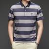 Exclusiva de verano transfronteriza Nueva camiseta de algodón bordada de manga corta para hombre a rayas casual con solapa talla grande polo para hombre