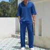 2026 Primavera Europea y Americana Nuevo Camisa Casual para Hombre para Viajero Transfronterizo Color Sólido Manga Corta Pantalón Largo Traje de Dos Piezas