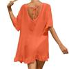 Blusa playera estilo vacaciones transfronterizas europeas y americanas, camisa de color liso con protección solar, blusa holgada tipo bikini con escote en V y volantes.