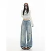 Jeans Lavados Vintage para Mujer, Estilo Hong Kong, Pierna Ancha Suelta, Primavera/Otoño 2026, Versátiles Casuales Rectos de Línea A Americanos