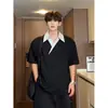 Camiseta Masculina Listrada Patchwork Estilo Retrô Americano Falsa Duas Peças Manga Curta Verão Tendência Marca Camisa Polo Top Casual