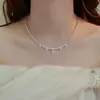 Collar de perlas de plata rotas redondas con diamantes brillantes, colgante geométrico de circonita para mujer, diseño de nicho, personalidad explosiva súper brillante de primavera y verano.