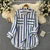 2023 Verano Primavera Otoño Nueva Chaqueta Camisa Multicolor de Rayas Verticales de Longitud Media para Mujer Estilo Coreano Casual Holgada