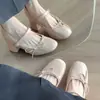 Primer Encuentro con los Nuevos Zapatos Mary Jane de Mujer para la Temporada, de 8 cm de Altura, Color Nude, con Moño, Punta Redonda y Tacón Grueso con Correa Única