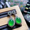 Venta al por mayor Pendientes de Plata 925 con Aguja Incrustados con Calcedonia Verde de Hielo Alto Nuevos Pendientes Completos de Diamante Pendientes de Botón de Ágata Rosa Jade Joyería