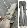 Jeans American Bow Vintage con Tirantes, Diseño de Parches Acampanados, Cintura Alta, Estilo Hot Girl, Nuevos, Adelgazantes, Acampanados