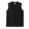 Camiseta sin mangas de algodón puro 230g para deporte y fitness de verano, transpirable, chaleco, para hombre, color liso de verano, base, holgada, sin mangas