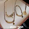 Collar Tradicional Trenzado Negro y Dorado con Dijes de Sonrisa y Piedra Ojo de Tigre, Nuevo Estilo Chino Conjunto de Collares de Monedas de los Cinco Emperadores Hielo Triturado