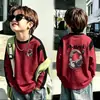 Camiseta de manga comprida para meninos, estilo primavera e outono, com mangas raglan, gola redonda, algodão puro, top básico versátil, camiseta moderna