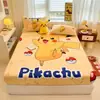 Sábana Bajera Ajustable de Felpa de Leche de Pikachu, Pieza Única, Cubierta de Cama de Dibujos Animados para Niños, Protector de Colchón de Felpa Coral Gruesa de Invierno