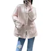 Novo Casaco Acolchoado de Algodão Rosa com Gola Estilo Chinês Tang Suit Feminino Inverno 2024 Novo Top de Algodão Jacquard de Cetim