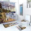 Cortina de Ducha de Impresión Digital Personalizada de Fábrica Paisaje de Faro Poliéster Impermeable Resistente al Moho Cortina Divisoria de Baño Juego de Baño de Cuatro Piezas