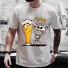 [Código Europeo Transfronterizo] Camiseta de Cuello Redondo Algodón Puro 180g Patrón de Coche y Cerveza--Personalizado