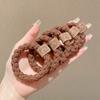 Anillo para el cabello con etiqueta de cuero de oso de peluche de color curry para otoño e invierno, simple, de alta elasticidad, duradero, cuerda para la cabeza, banda de goma para la cabeza, accesorios para el cabello