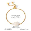 Pulseira de Pérolas de Água Doce com Concha Europeia e Americana de Alto Padrão Pulseira de Corrente Cubana de Aço Inoxidável Dourado 18K Joia de Mão Feminina Que Não Desbota