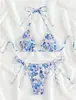 Bikini Ruched Estampado Floral Fresco Colorido Copa Suave Reúne Busto Pequeño Traje de Baño Vacaciones en Aguas Termales Junto al Mar para Mujer