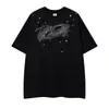 Ropa para Hombre Ins Retro Americano Camiseta Negra de Manga Corta con Hombro Caído, Estampado de Caballo en Racimo y Diseño de Letras, Peso Pesado Holgada Estilo High Street