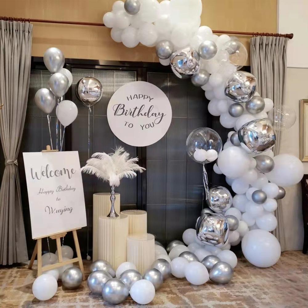 银色4d球白色气球链主1