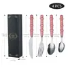 Conjunto de Talheres de Aço Inoxidável para Viagem com Cabos de Pérola, Faca e Garfo para Bife Estilo Ocidental, Faca e Garfo para Bolo da Lua, Conjunto de Talheres em Caixa de Presente