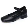Zapatos de mujer de punta fina, minimalistas, versátiles y elegantes, con punta cuadrada y una sola tira, que cuentan con un cómodo empeine de piel suave, suela blanda y tacón grueso, perfectos para ir al trabajo