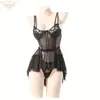 Sexy Camisón de Encaje con Escote Revelador, Camisón Erótico de Malla Semitransparente con Aros y Efecto Push-Up para Mujer