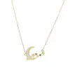 Cadena para Clavícula Elegante con Circonita Microincrustada, Bañada en Oro Real, para Mujer, Cadena de Cuello Estilo Luna de Lujo Ligero, Cadena Fría de Estrella