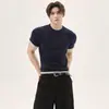 Camiseta de punto de manga corta para hombre, estilo falso dos piezas, bloques de color, corte ajustado, estilo Old Money, de seda helada para verano, venta al por mayor de fábrica transfronteriza