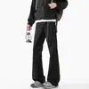 Calça Flare Solta com Cinto para Homens Estilo Hong Kong Verão 2025 Calça Casual Reta Retrô Americana
