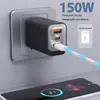 Adaptador de Carga Rápida de Protocolo Completo de 150W con Múltiples Puertos, Cargador Inteligente de Viaje para Teléfonos Móviles, Cargador Universal para Pequeños Electrodomésticos y Múltiples Dispositivos, Compatible con Eu/Us/Uk