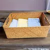1 pieza Canasta de Almacenamiento Tejida a Mano de Ratán - Duradera Rectangular de Mimbre para Baño, Dormitorio, Sala de Estar, Decoración del Hogar, Canasta de Almacenamiento Multifuncional, Canasta de Almacenamiento Estilo Minimalista