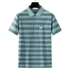 Camiseta de Verão para Homens de Meia-Idade e Idosos Camisa Polo Masculina com Lapela de Listras e Bolso com Aba Dropshipping