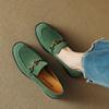 2025 Primavera Novo Estilo Academia Kelly Verde Cabeça Redonda Salto Baixo Mocassins Confortáveis Cashmere Anti-Veludo Metal Camélia Sapatos Femininos