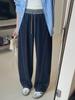 Pantalones casuales de mezclilla azul vintage, moda de principios de otoño, pantalones de mezclilla holgados, sencillos, de cintura alta y pierna ancha elásticos.