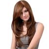 Peluca con Flequillo Lateral, Cabello Largo con Mechas, Cabello Largo Liso Castaño, Pieza de Cabello de Fibra Sintética, Flequillo Completo, Cabello Largo Rizado, Fibra de Alta Temperatura