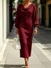 Vestido Novo de Outono e Primavera com Manga Morcego e Manga Lanterna Estilo Minimalista Europeu e Americano Afunilamento na Cintura Emagrecedor Vestido Tubinho de Comprimento Médio