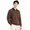 Suéter Polo de Punto Relajado Estilo Italiano para Hombre Cuello Vertical de Canalé Manga Larga Top Capa Base Casual para Hombre