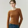 Novo Suéter 100% Caxemira Pura Outono/Inverno 2026 Feminino Gola Redonda Slim Fit Pulôver Suéter de Malha Camada Base Manga Longa