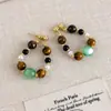 Pendientes de Cuentas de Colores Contrastantes con Ojo de Tigre y Ojo de Gato Estilo Retro Artístico ~ Nuevo Estilo Chino para Mujer, Pendientes Nuevos de Estilo Étnico