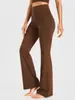 Calça Esportiva Flare para Yoga Estilo Europeu e Americano Calça Casual para Casa com Bolsos Frontais e Traseiros Cintura Alta Controle de Barriga Levanta Bumbum Calça Adelgaçante