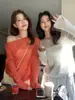 Liquidación, Sin Devoluciones ni Cambios: Suéter de Punto de Manga Larga Holgado Adelgazante Cuello Redondo Suave y Acogedor Estilo Casual Perezoso Estilo Coreano Té Verde Limón para Mujer